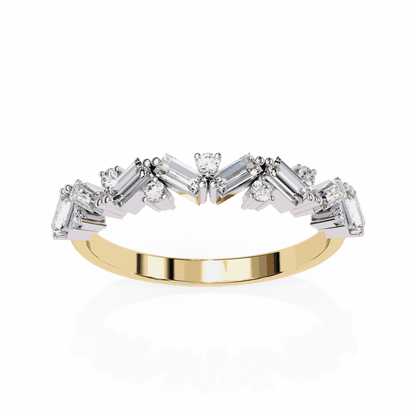 Emerald Cut Lab Grown Diamond Vintage Engagement Ring with Scattered Zigzag Baguette Band