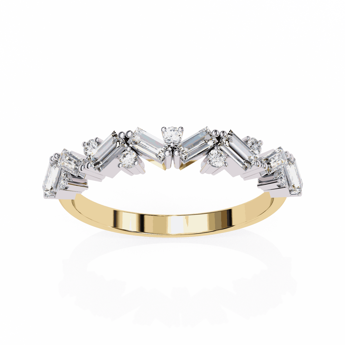 Baguette Cut Lab Grown Diamond Side Stone Engagement Ring with Scattered Round Accents