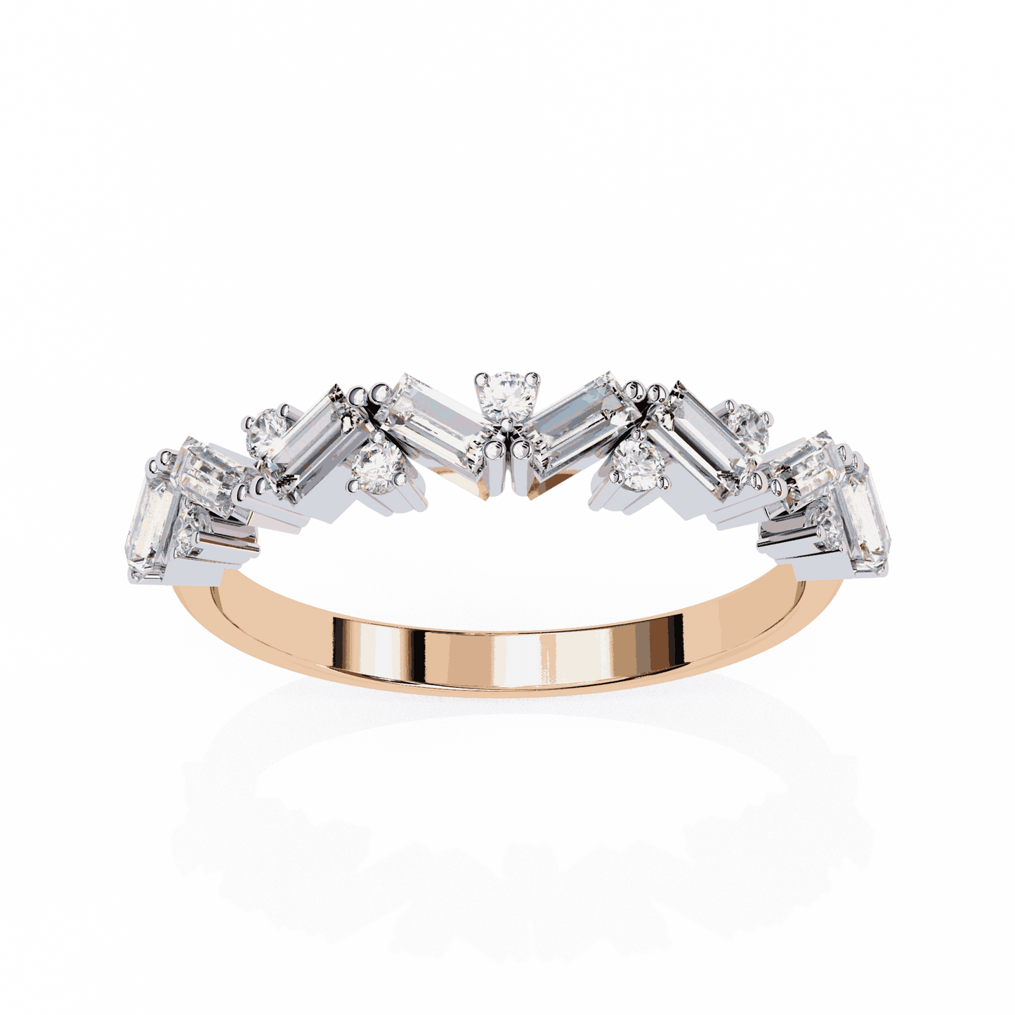 Emerald Cut Lab Grown Diamond Vintage Engagement Ring with Scattered Zigzag Baguette Band