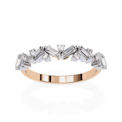 Emerald Cut Lab Grown Diamond Vintage Engagement Ring with Scattered Zigzag Baguette Band