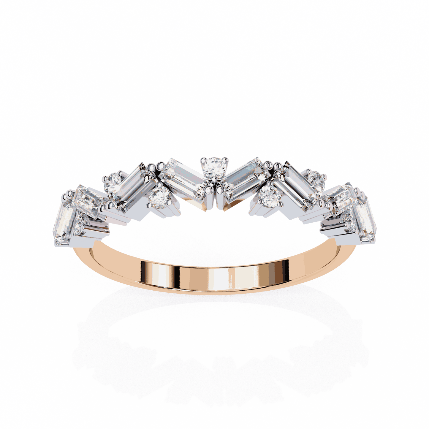 Baguette Cut Lab Grown Diamond Side Stone Engagement Ring with Scattered Round Accents