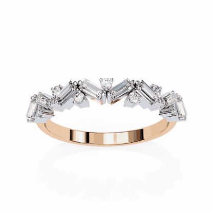 Baguette Cut Lab Grown Diamond Side Stone Engagement Ring with Scattered Round Accents