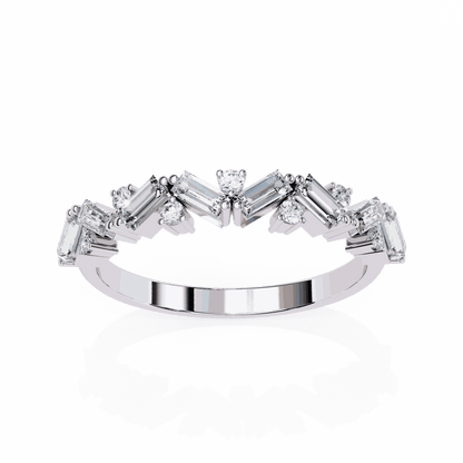 Emerald Cut Lab Grown Diamond Vintage Engagement Ring with Scattered Zigzag Baguette Band