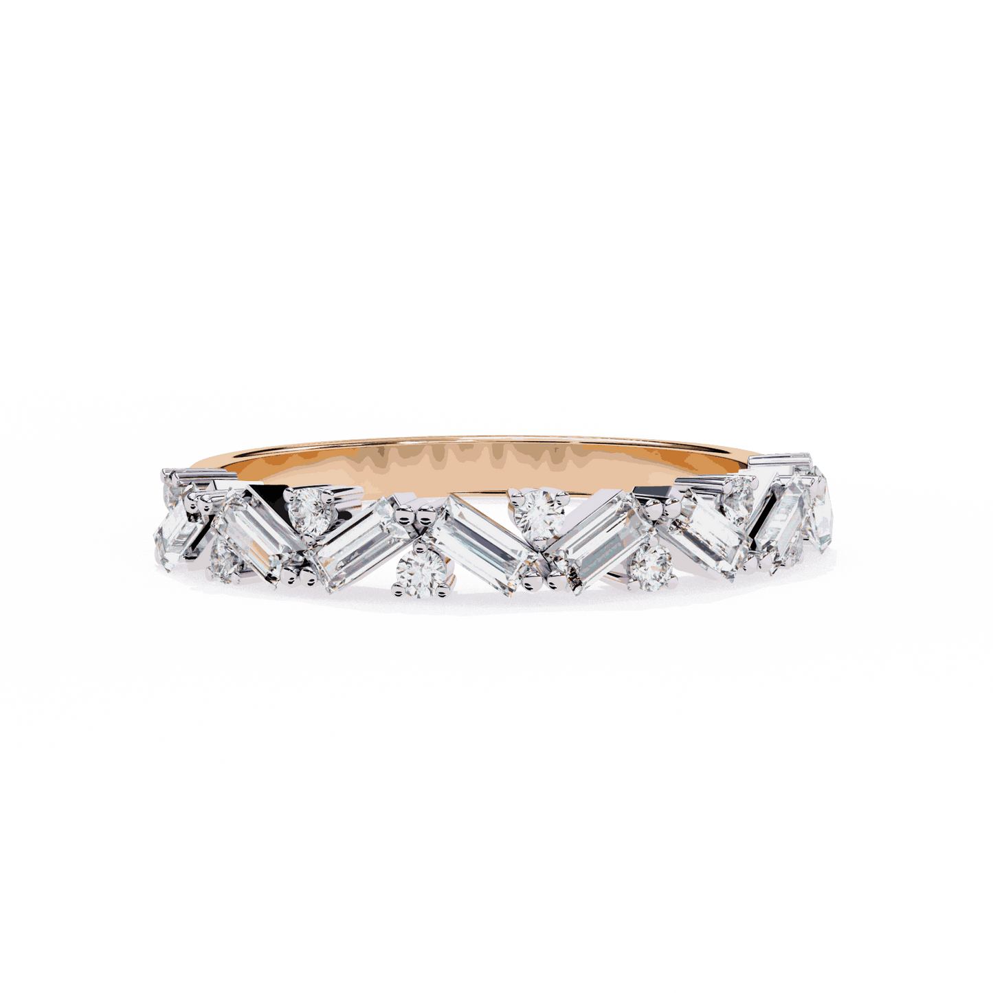 Emerald Cut Lab Grown Diamond Vintage Engagement Ring with Scattered Zigzag Baguette Band