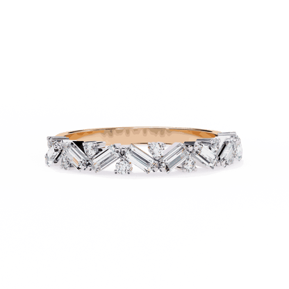 Emerald Cut Lab Grown Diamond Vintage Engagement Ring with Scattered Zigzag Baguette Band