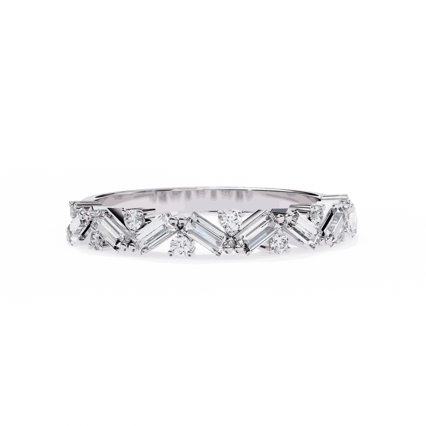 Emerald Cut Lab Grown Diamond Vintage Engagement Ring with Scattered Zigzag Baguette Band