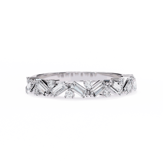 Emerald Cut Lab Grown Diamond Vintage Engagement Ring with Scattered Zigzag Baguette Band