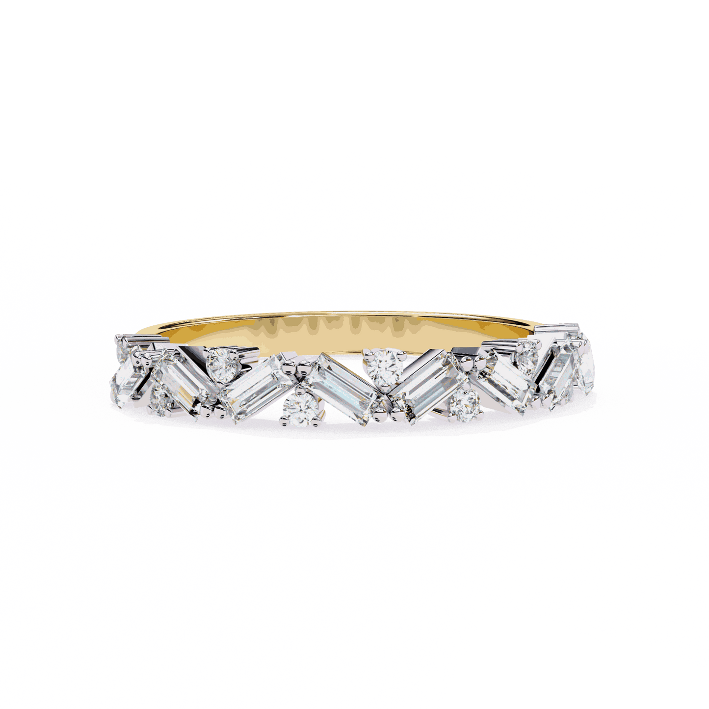 Emerald Cut Lab Grown Diamond Vintage Engagement Ring with Scattered Zigzag Baguette Band
