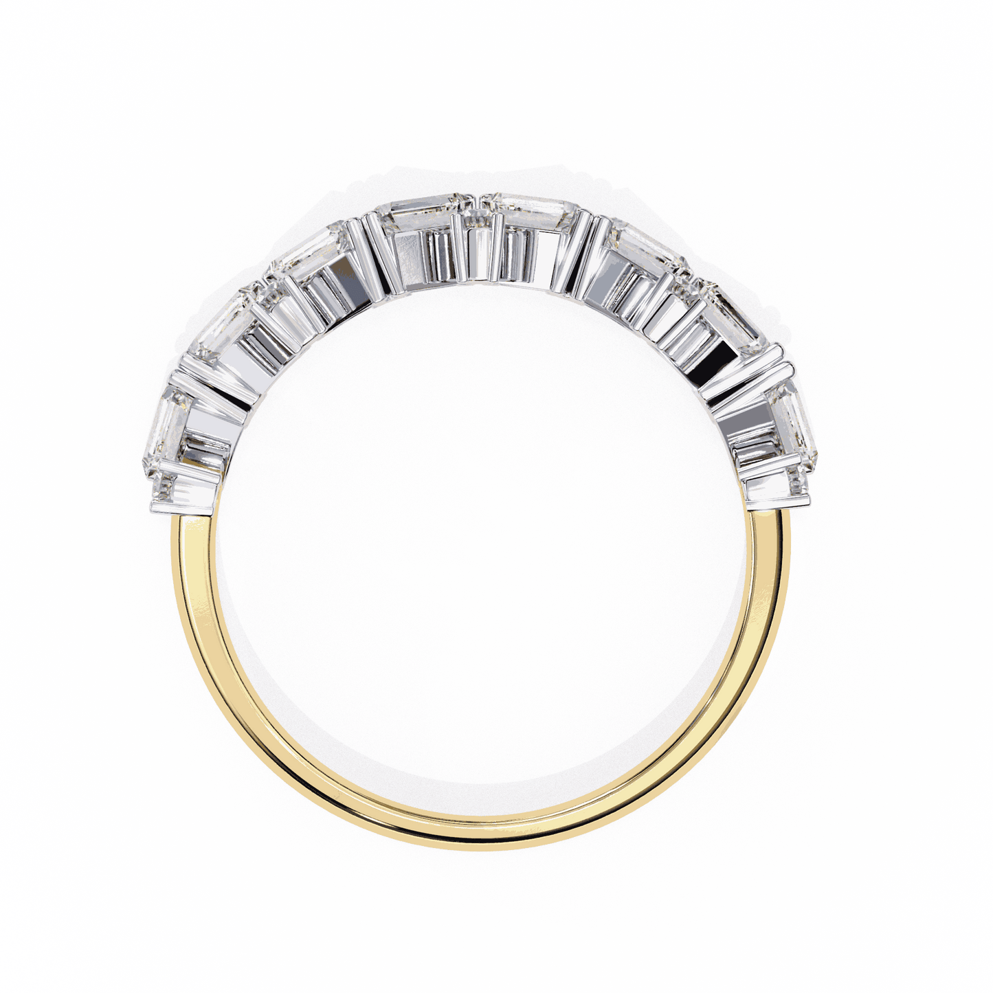 Emerald Cut Lab Grown Diamond Vintage Engagement Ring with Scattered Zigzag Baguette Band