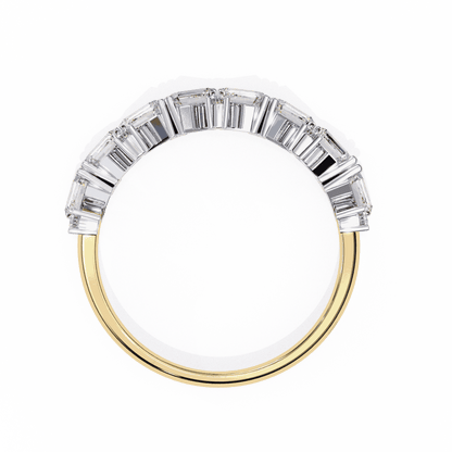 Emerald Cut Lab Grown Diamond Vintage Engagement Ring with Scattered Zigzag Baguette Band