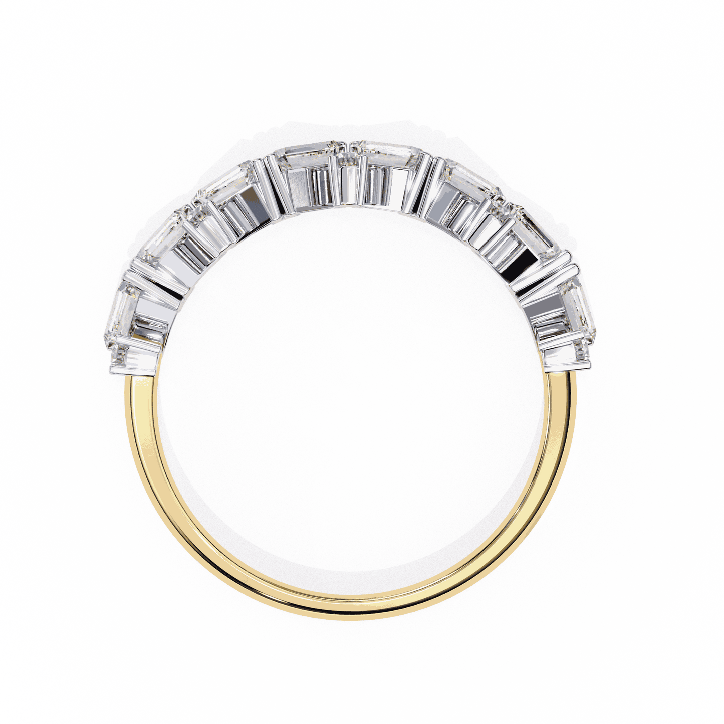 Baguette Cut Lab Grown Diamond Side Stone Engagement Ring with Scattered Round Accents