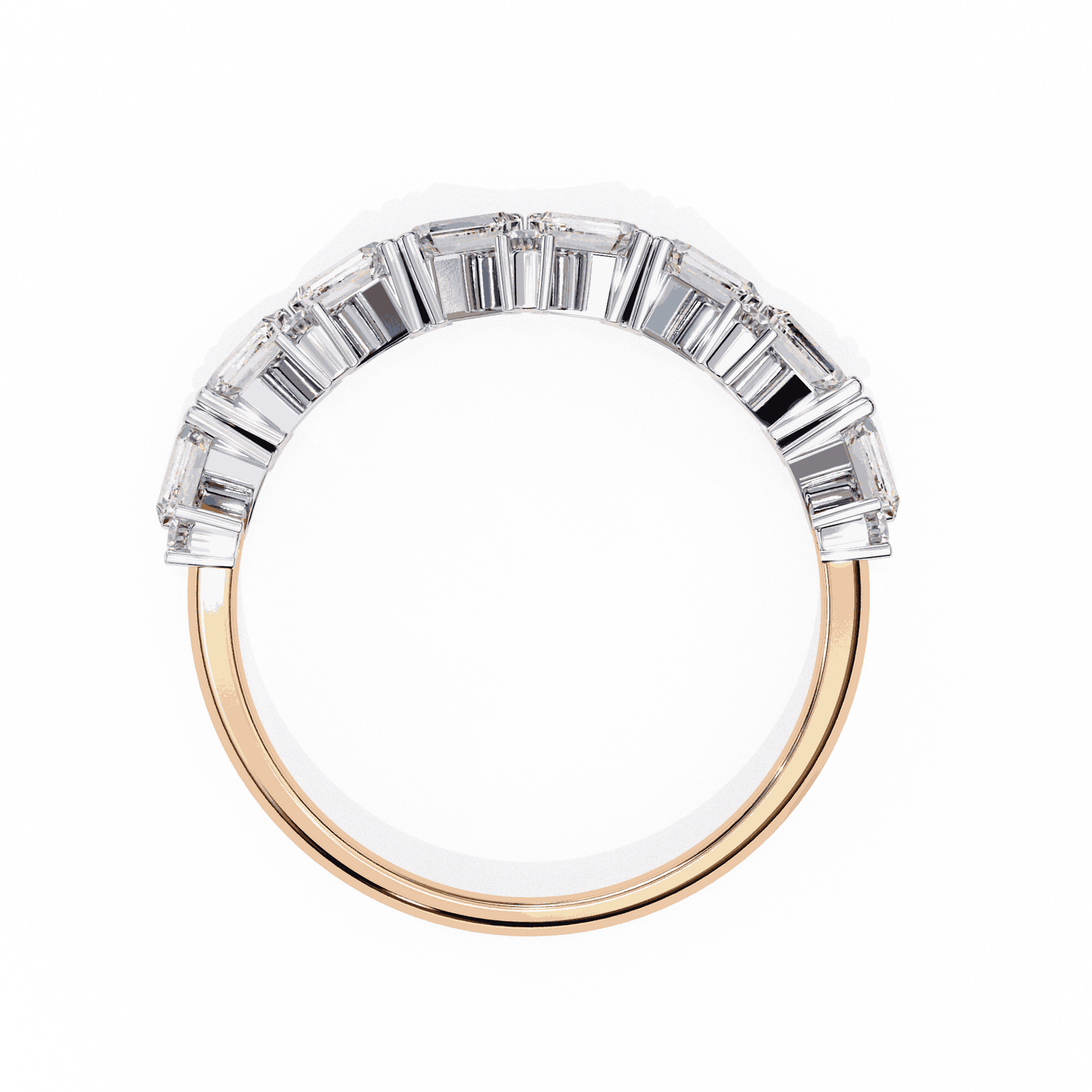 Baguette Cut Lab Grown Diamond Side Stone Engagement Ring with Scattered Round Accents