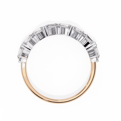 Baguette Cut Lab Grown Diamond Side Stone Engagement Ring with Scattered Round Accents