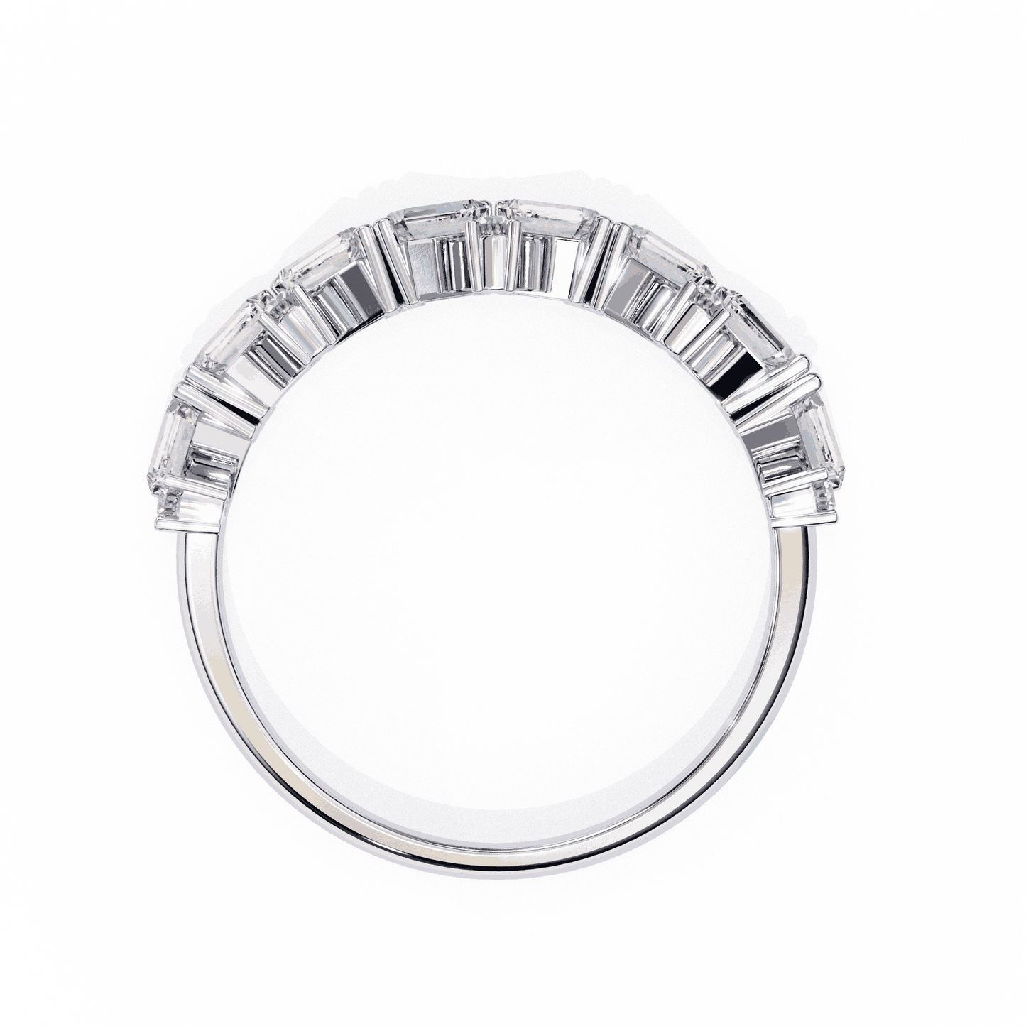 Emerald Cut Lab Grown Diamond Vintage Engagement Ring with Scattered Zigzag Baguette Band
