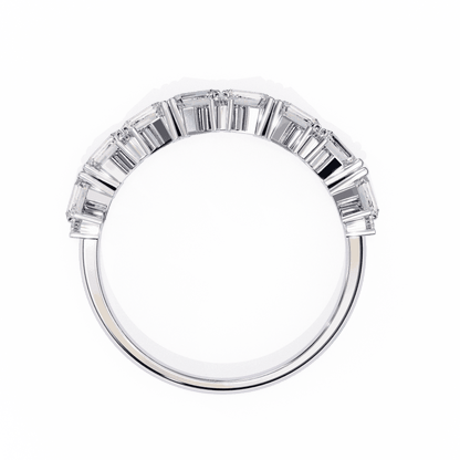 Emerald Cut Lab Grown Diamond Vintage Engagement Ring with Scattered Zigzag Baguette Band