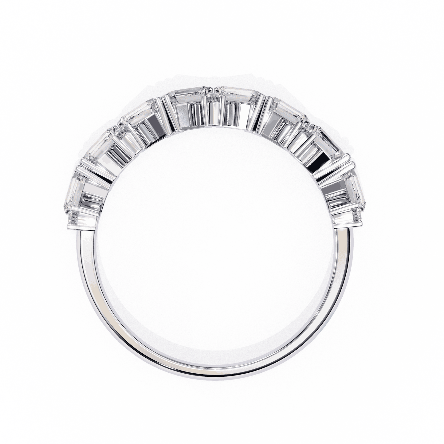 Baguette Cut Lab Grown Diamond Side Stone Engagement Ring with Scattered Round Accents