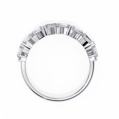 Baguette Cut Lab Grown Diamond Side Stone Engagement Ring with Scattered Round Accents