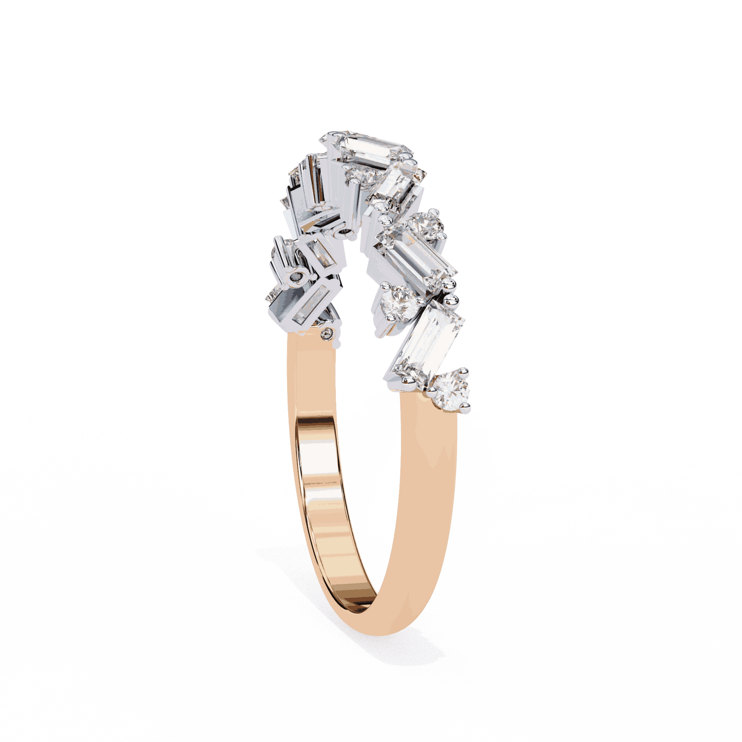 Emerald Cut Lab Grown Diamond Vintage Engagement Ring with Scattered Zigzag Baguette Band