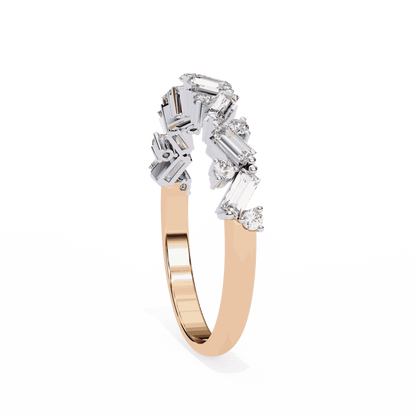 Emerald Cut Lab Grown Diamond Vintage Engagement Ring with Scattered Zigzag Baguette Band