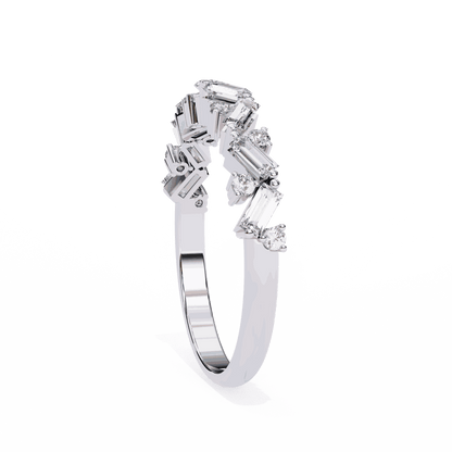 Emerald Cut Lab Grown Diamond Vintage Engagement Ring with Scattered Zigzag Baguette Band