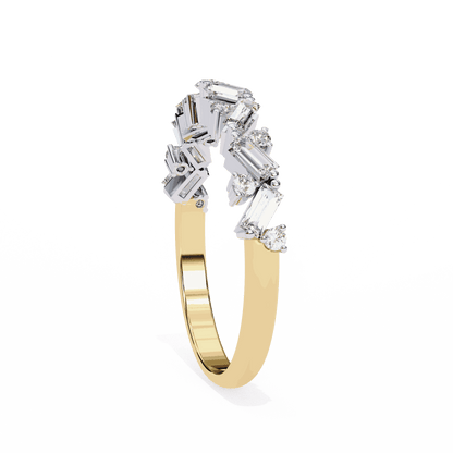 Emerald Cut Lab Grown Diamond Vintage Engagement Ring with Scattered Zigzag Baguette Band