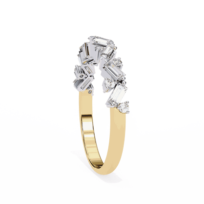 Baguette Cut Lab Grown Diamond Side Stone Engagement Ring with Scattered Round Accents