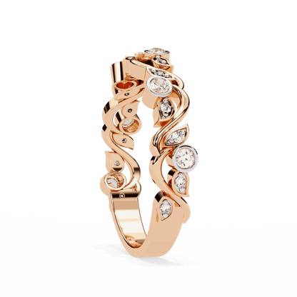 Round Cut Lab Grown Diamond Vintage Engagement Ring with Vine and Leaf Motif