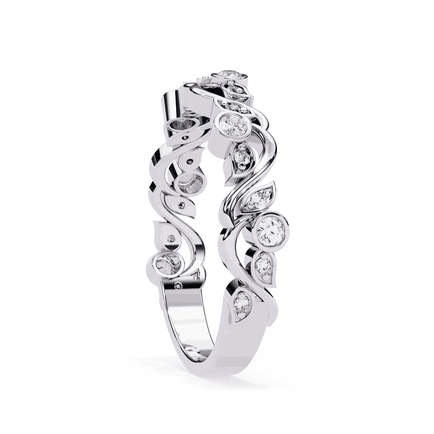 Round Cut Lab Grown Diamond Vintage Engagement Ring with Vine and Leaf Motif