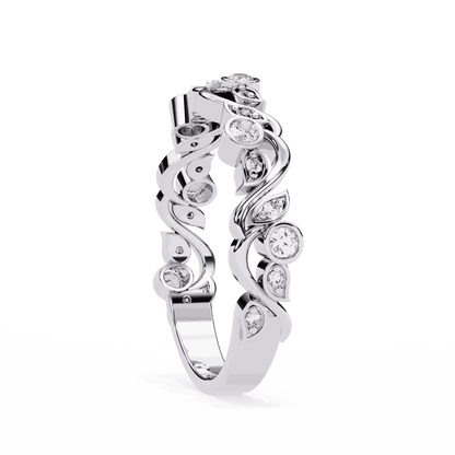 Round Cut Lab Grown Diamond Vintage Engagement Ring with Vine and Leaf Motif