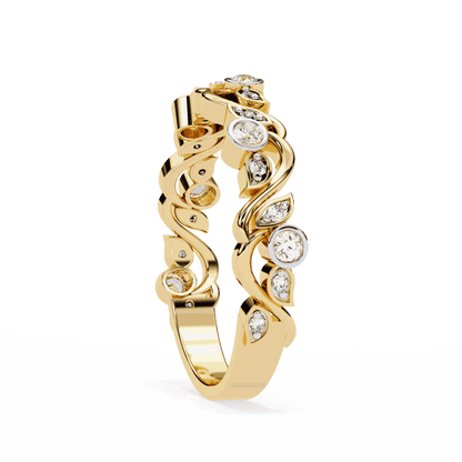 Round Cut Lab Grown Diamond Vintage Engagement Ring with Vine and Leaf Motif