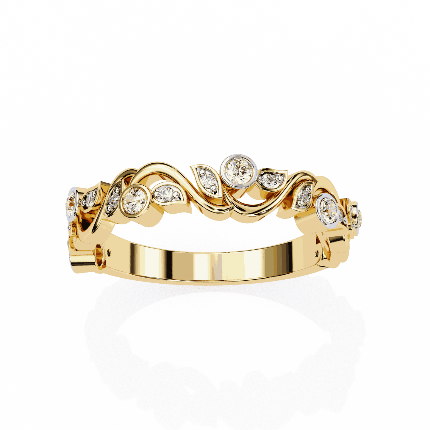 Round Cut Lab Grown Diamond Vintage Engagement Ring with Vine and Leaf Motif