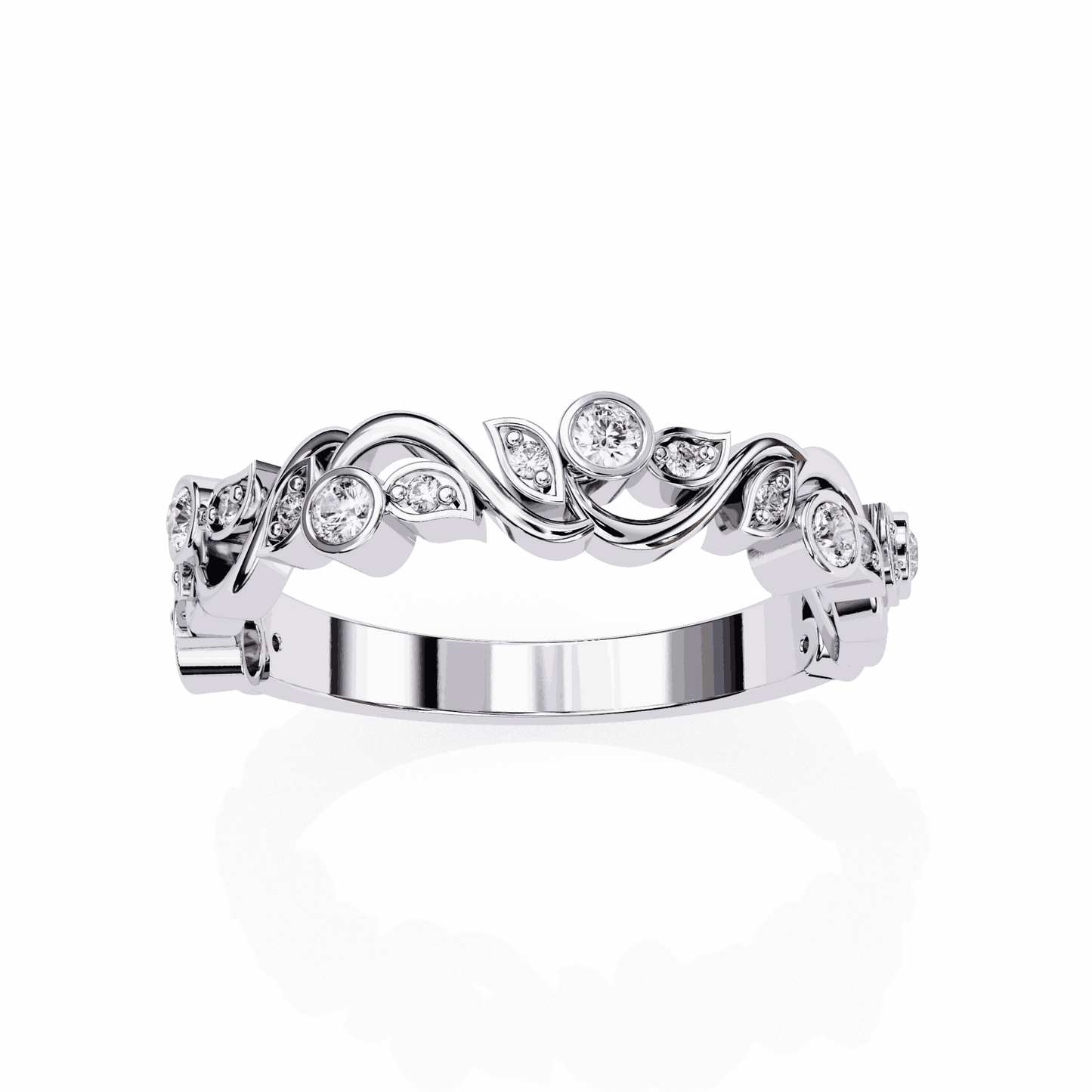 Round Cut Lab Grown Diamond Vintage Engagement Ring with Vine and Leaf Motif