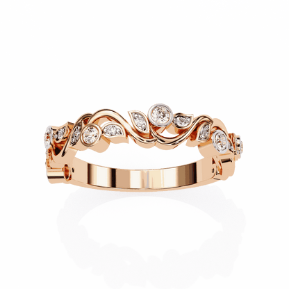 Round Cut Lab Grown Diamond Bezel Engagement Ring with Art Nouveau Vine and Leaf Scroll Band