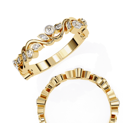 Round Cut Lab Grown Diamond Vintage Engagement Ring with Vine and Leaf Motif