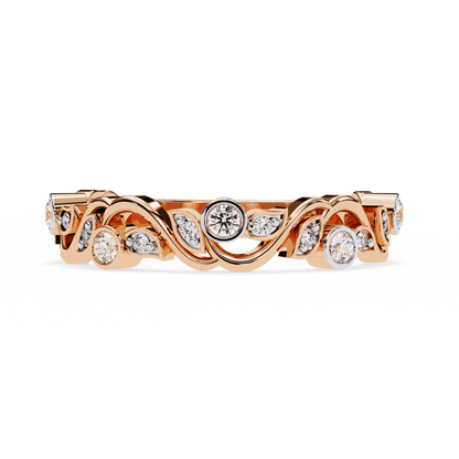 Round Cut Lab Grown Diamond Vintage Engagement Ring with Vine and Leaf Motif