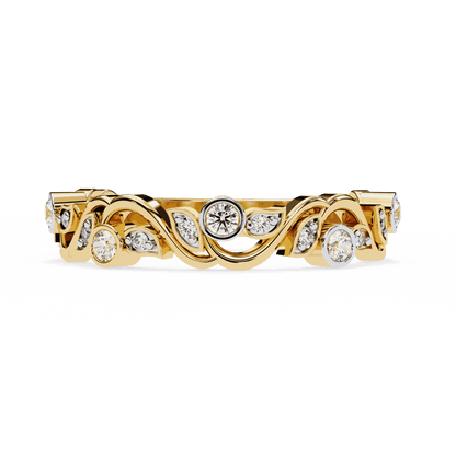 Round Cut Lab Grown Diamond Vintage Engagement Ring with Vine and Leaf Motif