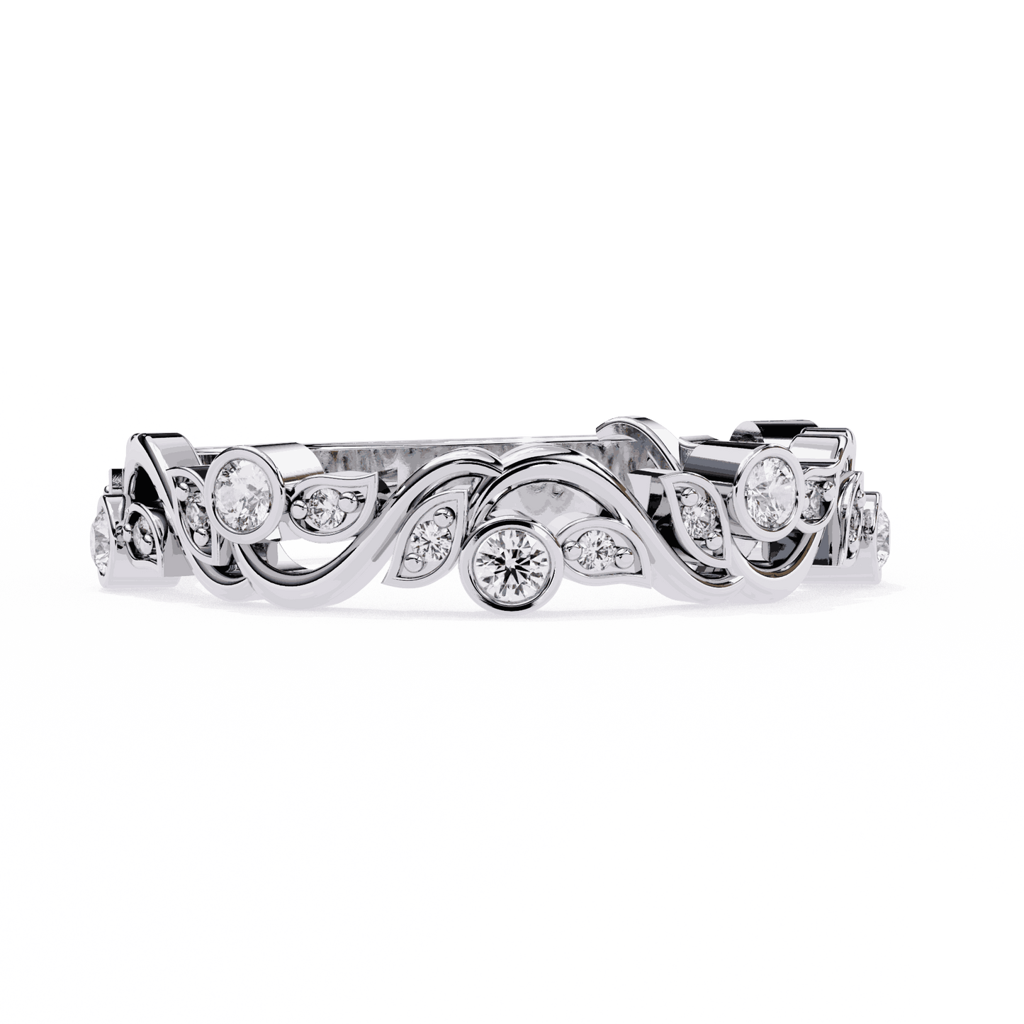 Round Cut Lab Grown Diamond Vintage Engagement Ring with Vine and Leaf Motif