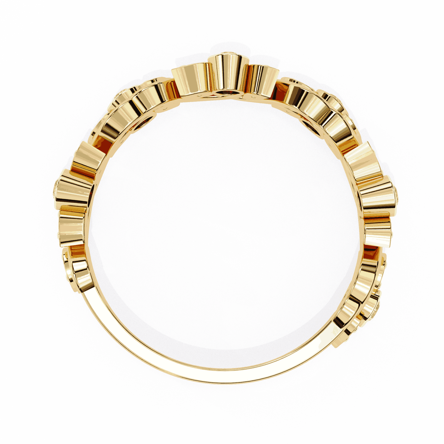 Round Cut Lab Grown Diamond Bezel Engagement Ring with Art Nouveau Vine and Leaf Scroll Band