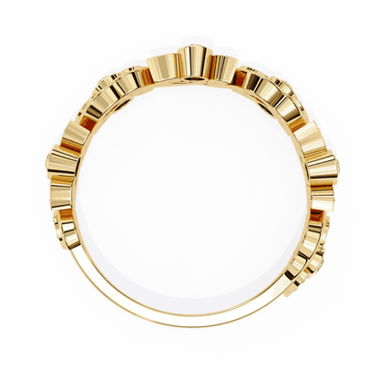 Round Cut Lab Grown Diamond Bezel Engagement Ring with Art Nouveau Vine and Leaf Scroll Band