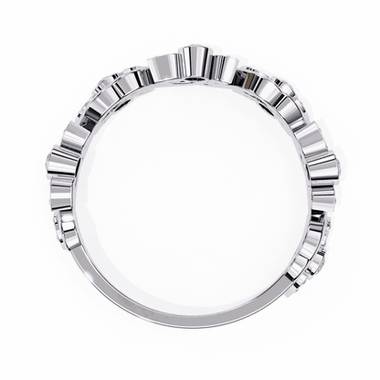 Round Cut Lab Grown Diamond Bezel Engagement Ring with Art Nouveau Vine and Leaf Scroll Band