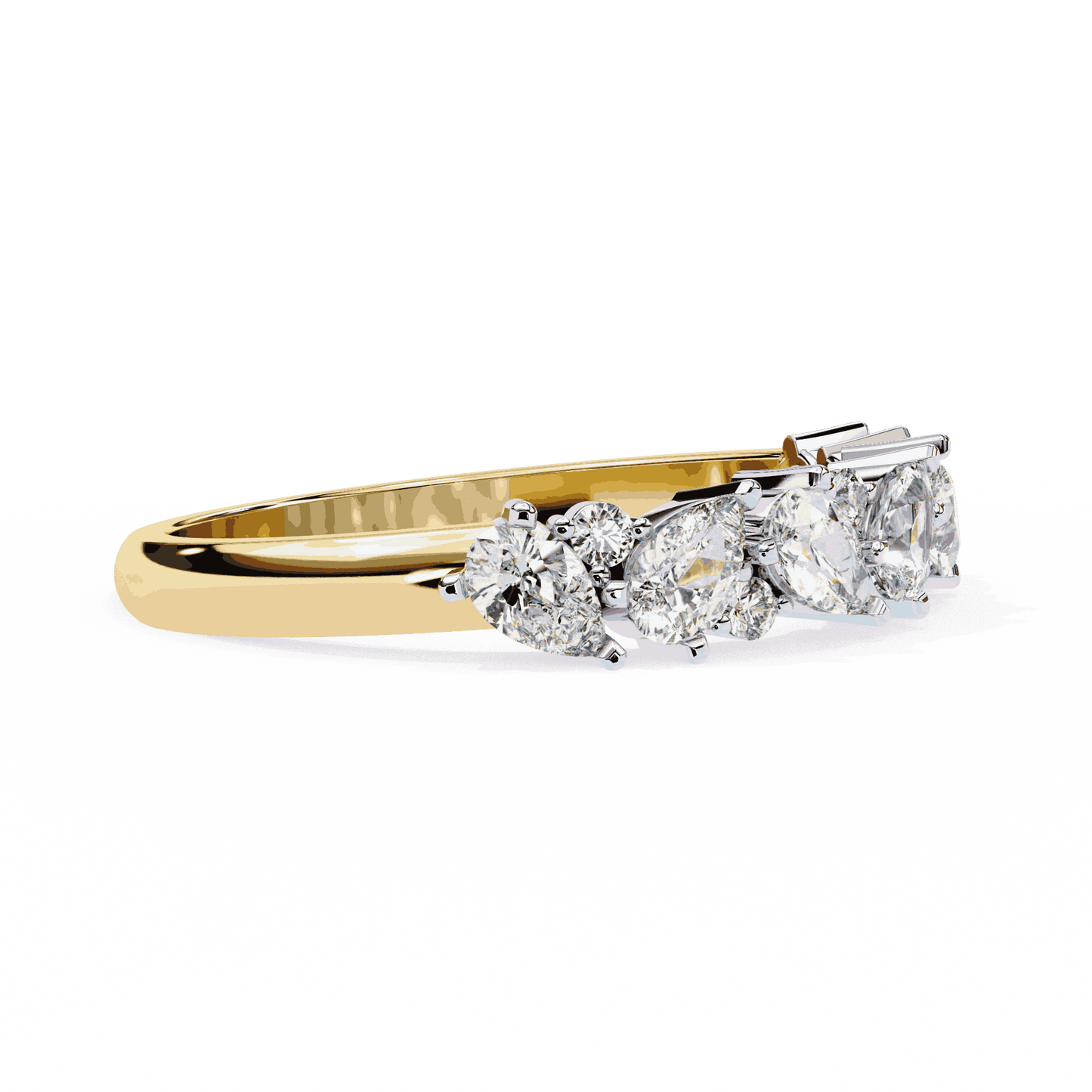 Pear Cut Lab Grown Diamond Pave Engagement Ring with Alternating Pear and Round Half Eternity Band