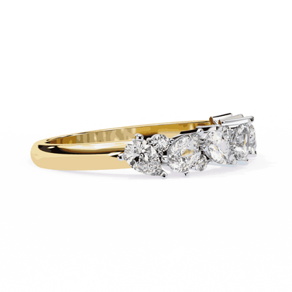 Pear Cut Lab Grown Diamond Pave Engagement Ring with Alternating Pear and Round Half Eternity Band