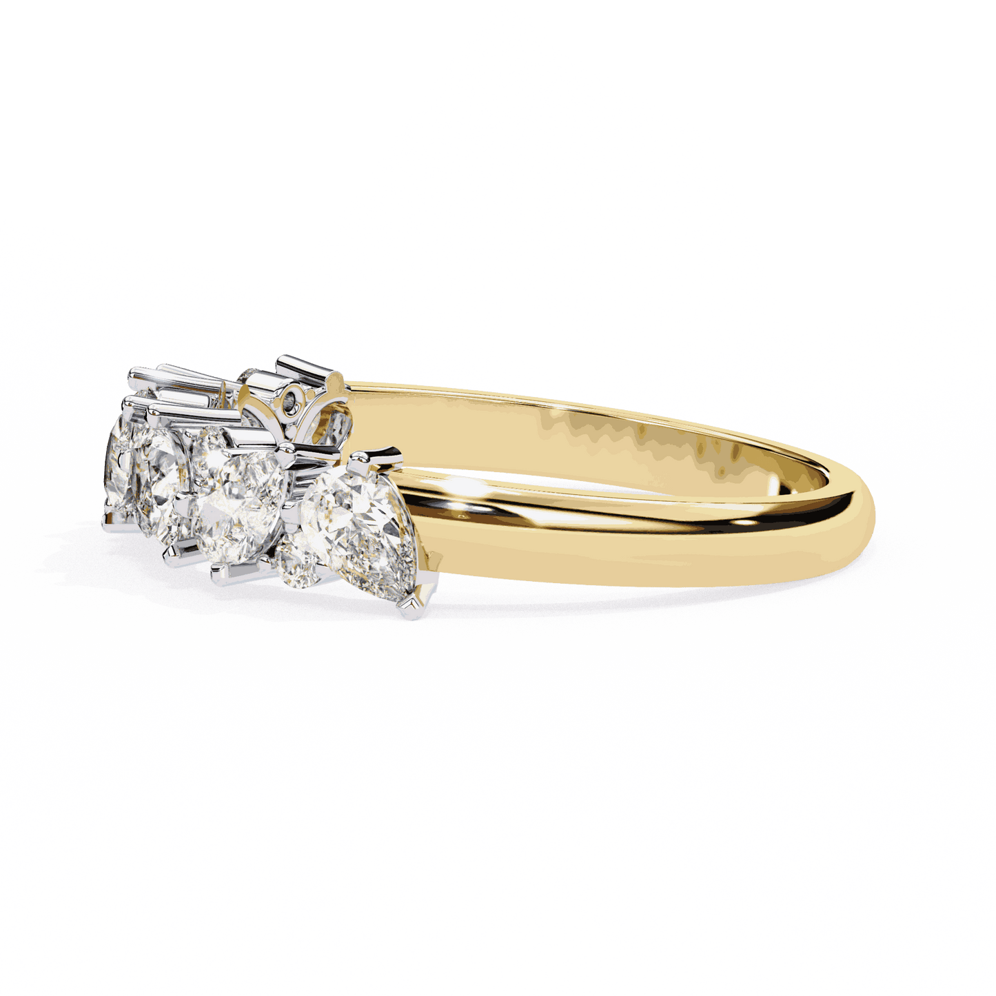 Pear Cut Lab Grown Diamond Pave Engagement Ring with Alternating Pear and Round Half Eternity Band