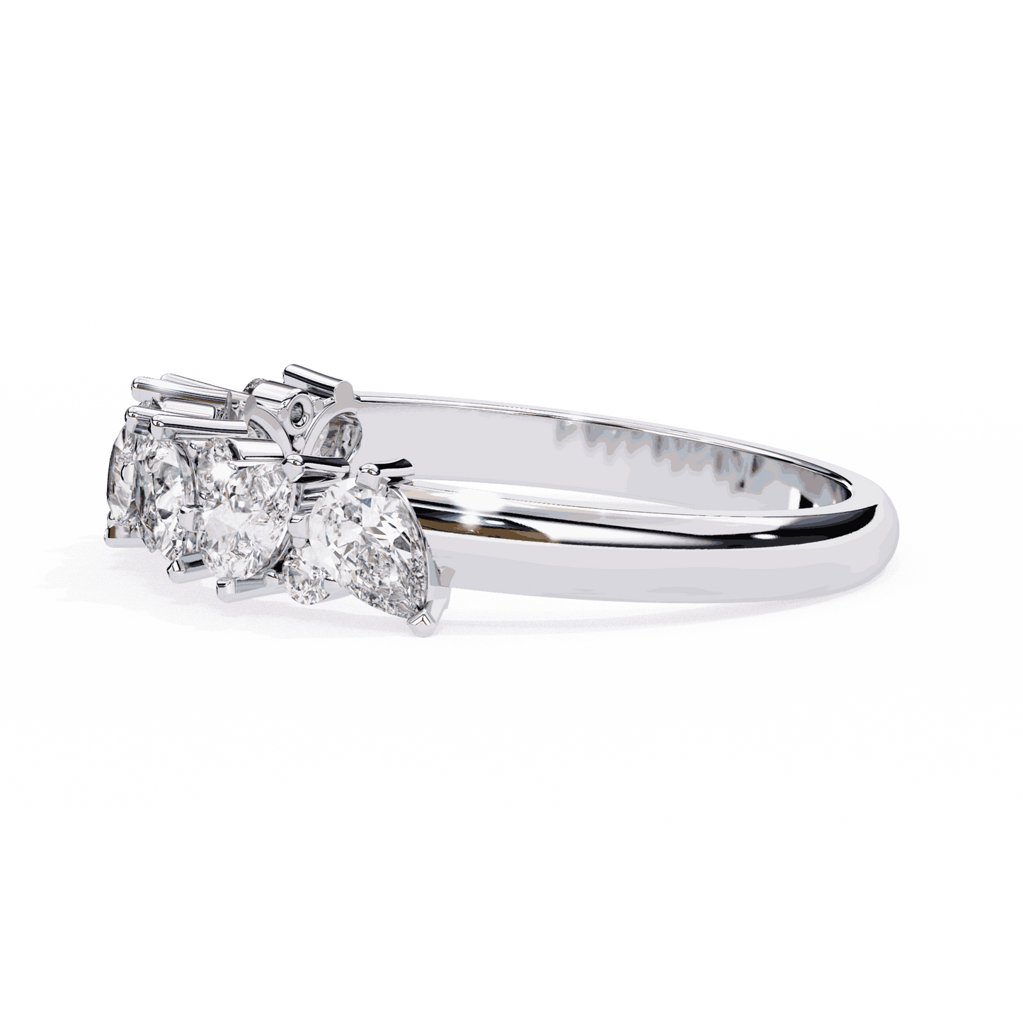 Pear Cut Lab Grown Diamond Pave Engagement Ring with Alternating Pear and Round Half Eternity Band