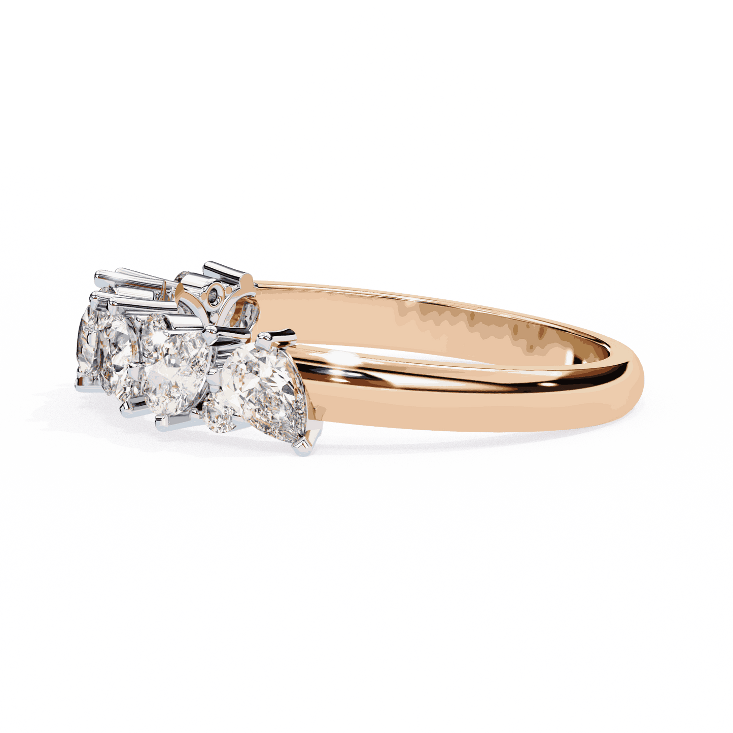 Pear Cut Lab Grown Diamond Pave Engagement Ring with Alternating Pear and Round Half Eternity Band