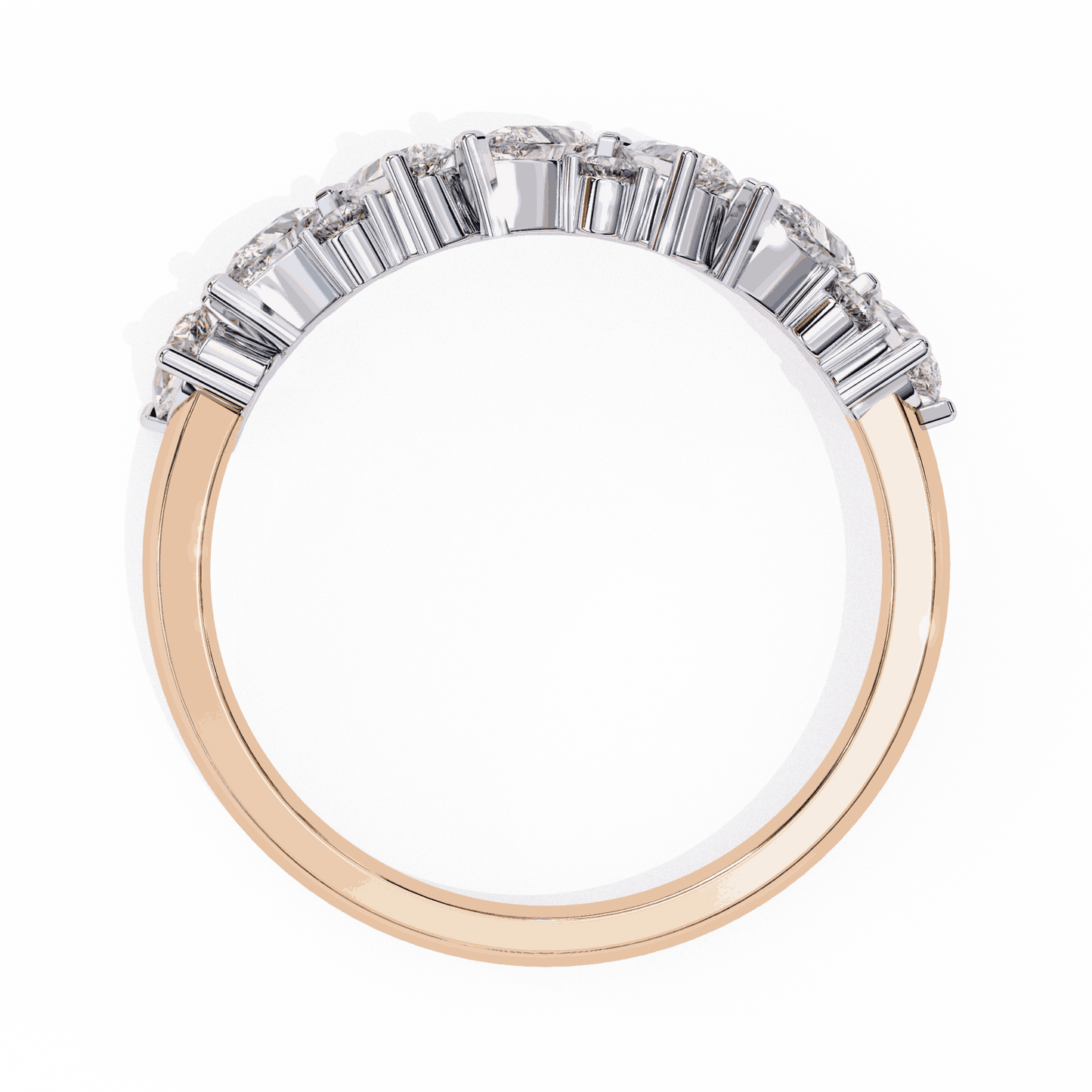 Pear Cut Lab Grown Diamond Pave Engagement Ring with Alternating Pear and Round Half Eternity Band