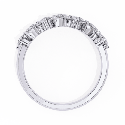 Pear Cut Lab Grown Diamond Pave Engagement Ring with Alternating Pear and Round Half Eternity Band