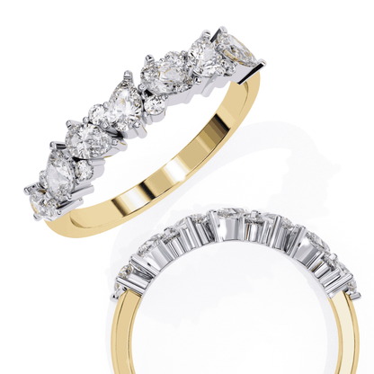 Pear Cut Lab Grown Diamond Pave Engagement Ring with Alternating Pear and Round Half Eternity Band
