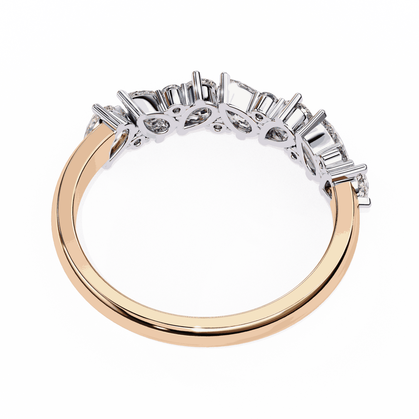 Pear Cut Lab Grown Diamond Pave Engagement Ring with Alternating Pear and Round Half Eternity Band
