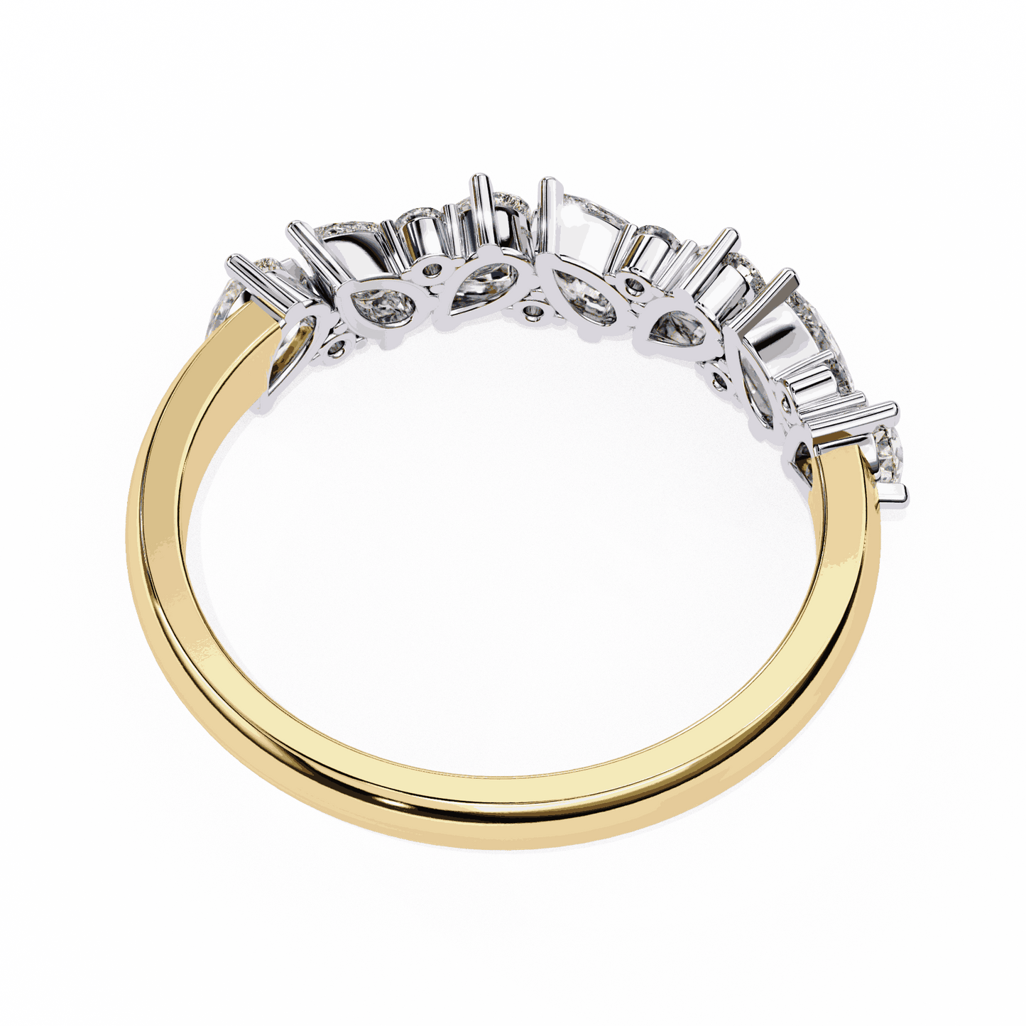 Pear Cut Lab Grown Diamond Pave Engagement Ring with Alternating Pear and Round Half Eternity Band